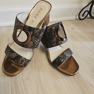 Anne Klein Bronze Leather Mule, 8.5M, 3" heel, comfortable and pretty
